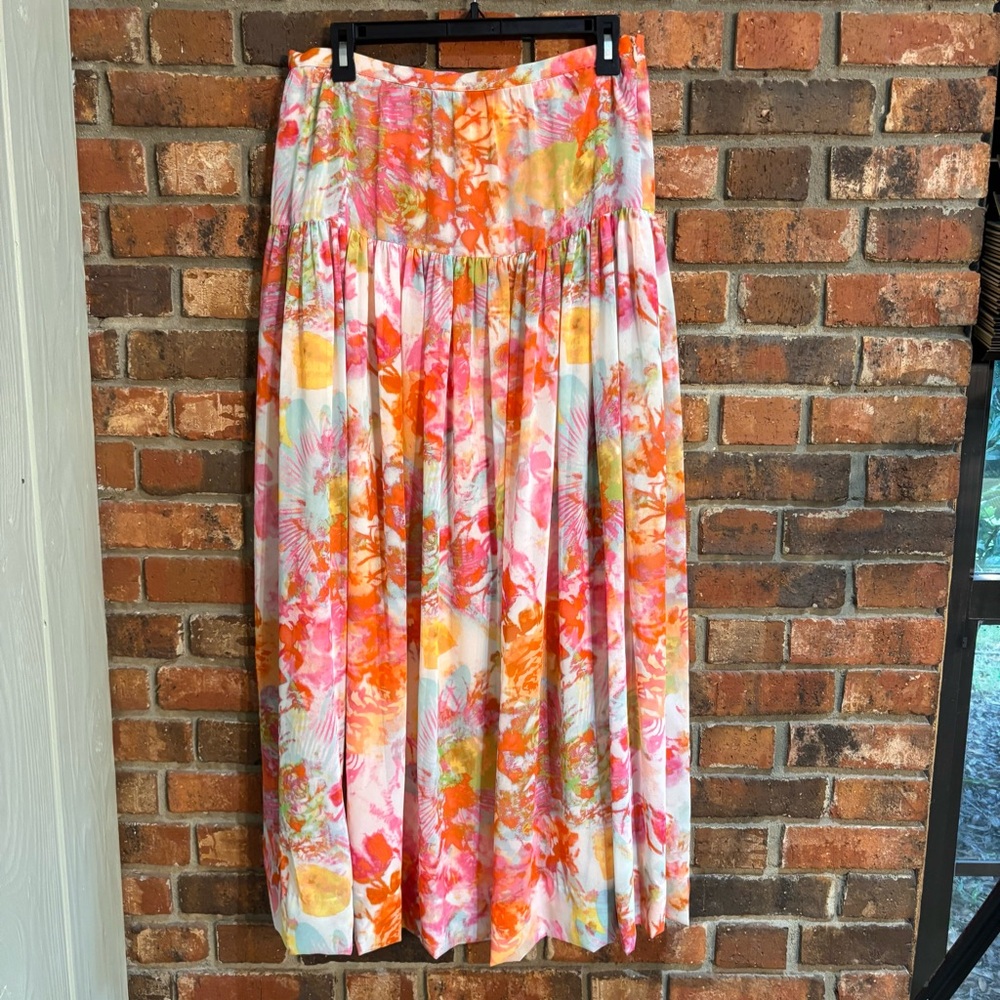 Boston Proper womens blurred bouquet floral maxi skirt red/white 12
